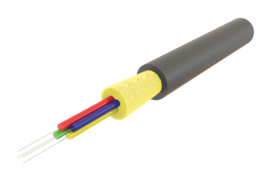 Tactical fiber optic cable with rugged 5.8 mm tight-buffer construction