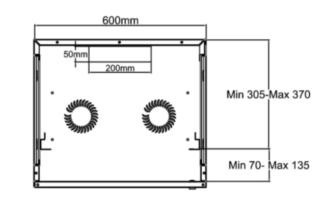 Diagram showing maximum device mounting depth for W-Line cabinet
