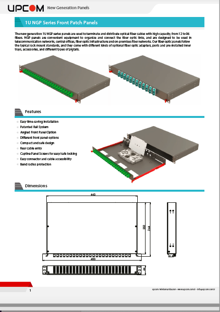 NGP 1U Fiber Optic Panel product catalogue illustration