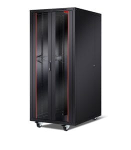 Large depth cabinet for network hardware layout