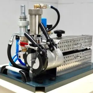 MiniFOK setup used with an air compressor for a cable blowing machine in mixed access-network work