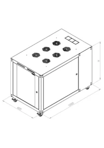 Technical drawing for 600 x 1000 mm cabinet configuration