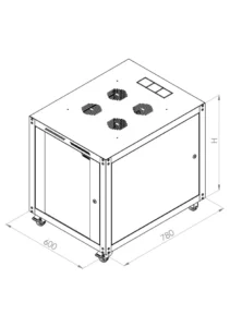 Technical drawing for 600 x 800 mm cabinet configuration