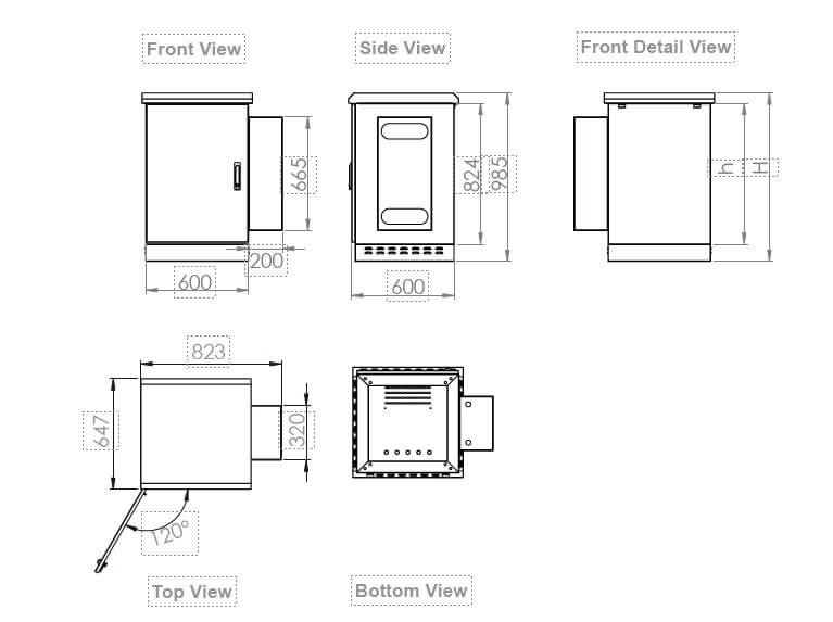 Outdoor cabinet with air conditioning, side and service access view