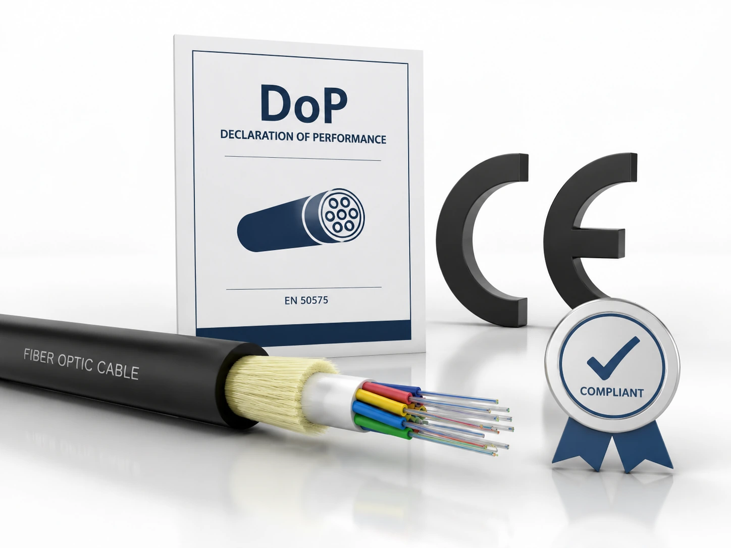 CPR compliant cable label example showing CE marking and Declaration of Performance